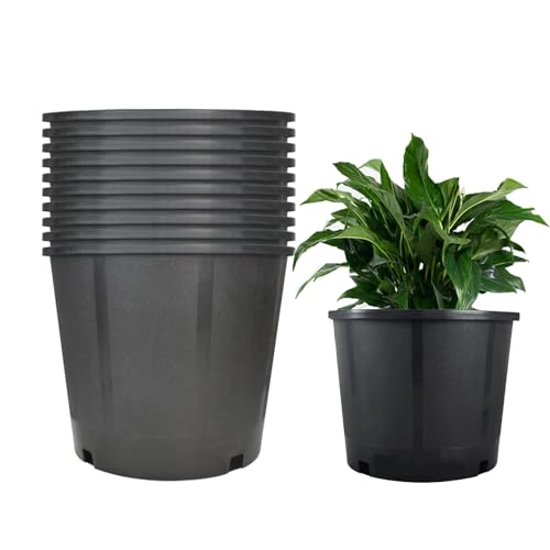 findmall 1/2/3/5/7/10/15 Gallon Pots for Plants, 3 Gallon Premium Nursery Plastic Planter Flower Herb Vegetable Garden Grow Pots with Drainage Holes for Outdoor and Indoor Use, Black, 10 Pack - size: 3 Gallon-10 PCS