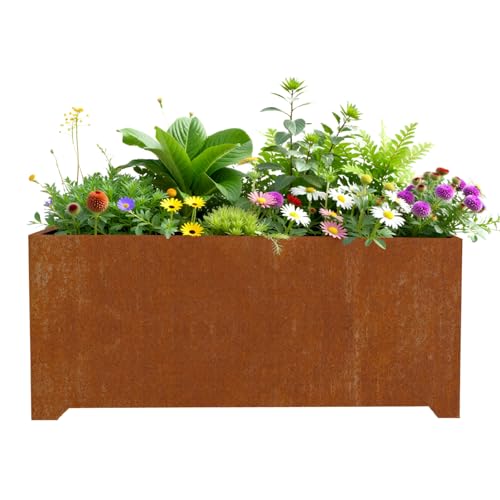 36" Cor ten Steel Planter with Legs, Large Rectangular Planter for Outdoor - color: Rusty, size: 36" L x 15" W x 15" H