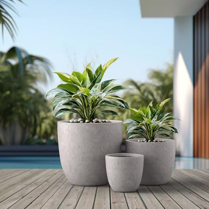 Kante Set of 3 CON Gray Concrete Bowl Planters 18" 14" 10" Dia - color: Light Gray, size: 18"d + 14"d + 10"d