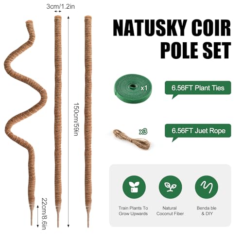 3 Pack Moss Pole 63 Inch Monstera Plant Sticks Support Tall Long Stakes - color: 3 Pack