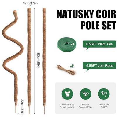 3 Pack Moss Pole 63 Inch Monstera Plant Sticks Support Tall Long Stakes - color: 3 Pack