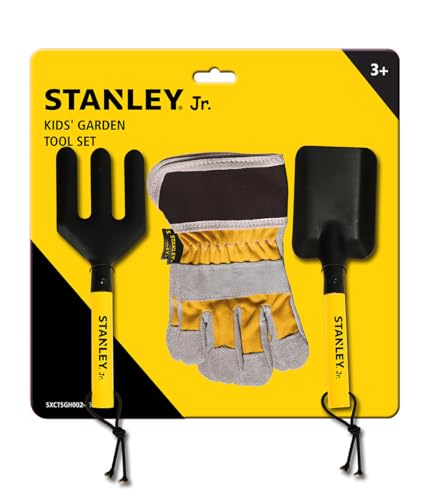 Stanley JR Garden Hand Tool 3 Piece Set | Hand Spade | Hand Fork | Work Gloves