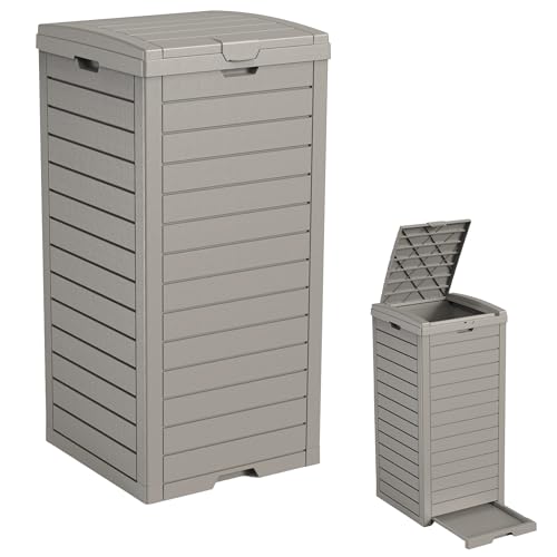 EFU 45 Gallon Outdoor Trash Can with Lid &Drip Tray, Waterproof Garbage Can - color: Grey, size: 45 Gallon