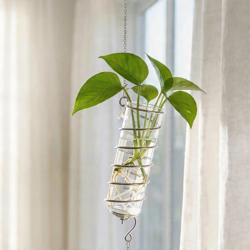 6Pcs Wall Hanging Glass Propagation Station with Crystal Planter Suncatcher - color: Silver-2