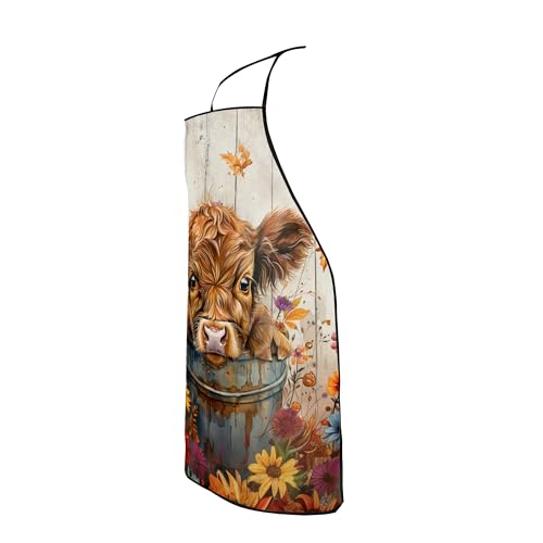 Funny Apron for Men Women Baking Gardening Sewing BBQ Waterproof Cute Gifts - color: Highland Cow