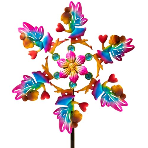 44" Flower Fairy Garden Wind Spinners - Metal Outdoor Stakes Kinetic Wind Spinner Windmills Decor, Wind Sculpture Yard Art Decorations for Patio, Lawn & Garden - size: 44" Flower Fairy
