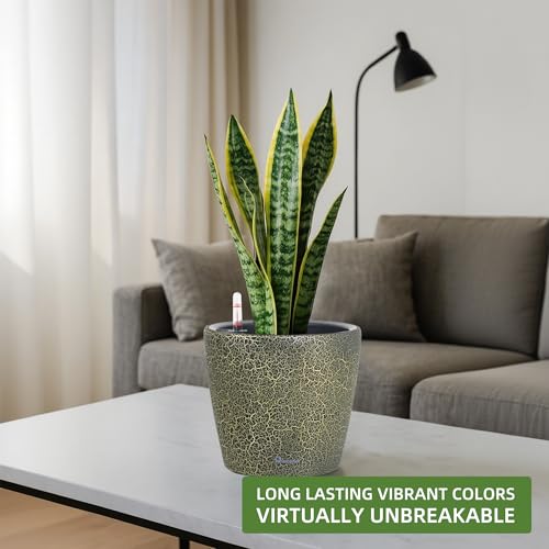 Dexceder 9x8 Self Watering Planter (Black Gold Crackle) - color: Black Gold, size: 9x8