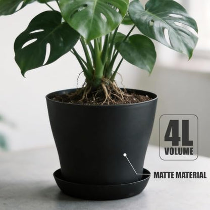 8inch Plant Pot with Large Drainage Holes &Saucer for Indoor Outdoor Plants - color: Black