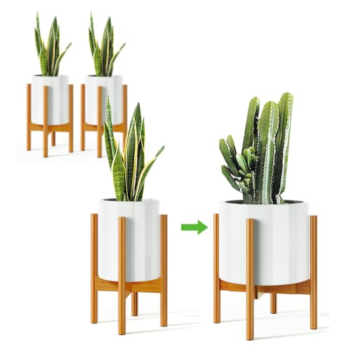 MUDEELA Plant Stand for Indoor, Bamboo Material, Pale Brown, 14.5 Inch Tall - color: Pale Brown, size: 2 Pack - 14.5 Inch Tall