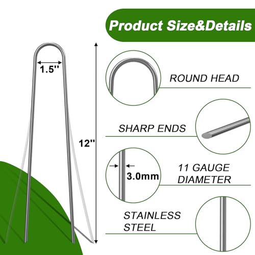 AAGUT U Shaped Garden Stakes 12 Inch, Galvanized Landscape Staples for Tube - size: 12" x 100 Pcs