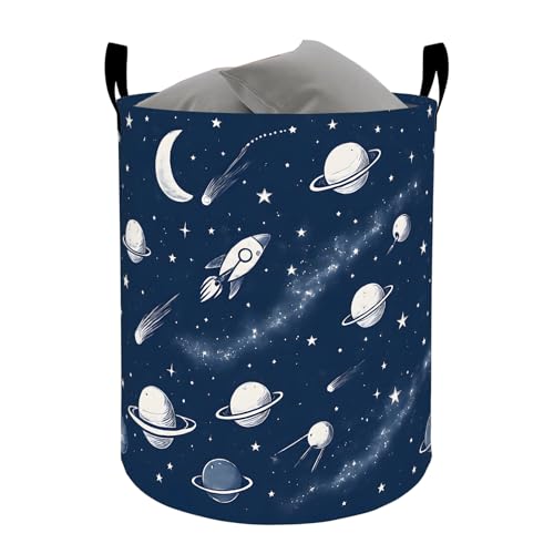 Space Rocket Planet Laundry Basket, Celestial Galaxy Decorative Gifts Storage Hamper, Waterproof Oxford Cloth Collapsible Bin, 19.7 * 15.7 Inch Dreamy Space Clothes Organizer for Home - color: Space