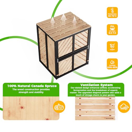 115 Gallon Outdoor Composter, Canada Cedar Wood Compost Bin, Natural