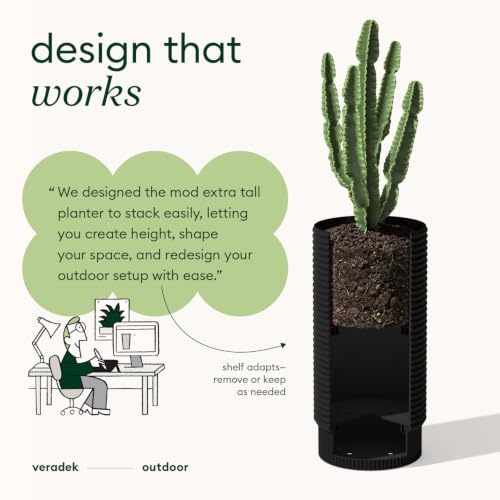 Veradek Mod Series Extra Tall Planter - Tall Outdoor Planter with Shelf - color: Black, size: 29 inch