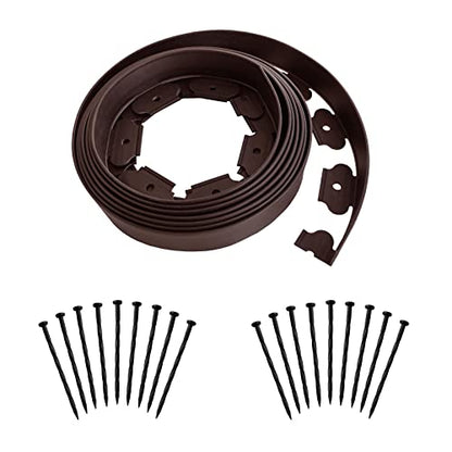 20FT 2Inch High Brown Landscape Edging with 18pcs 8-inch Spikes No Digging Garden Edging Kit, Premium Yard Edging Fence with One Spike per Feet - style: Rustic