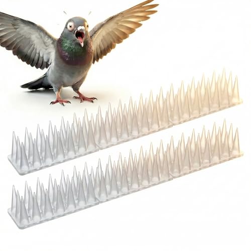 Bird & Animal Deterrent Spikes, 12 Packs Outdoor Plastic Spike Strips for Roof, Ledges, Fence, Walls & Railing, Humane Squirrel, Raccoon & Pigeon Barrier, 12 FT Coverage, White - color: White, size: 12 FT Coverage