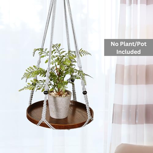 2 Pack Macrame Plant Hanger, Hanging Plant Shelf (12" + 10") - color: Light Grey, size: 2-Pack, 1-Tier