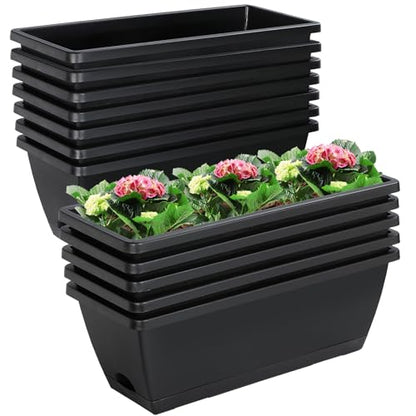 12Pcs 17Inches Rectangle Planter Box with Drainage Holes and Trays - color: Black