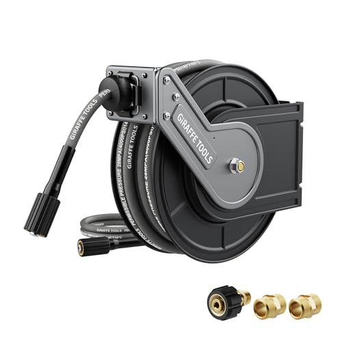 Giraffe Tools Pressure Washer Hose Reel with 60ft Pressure Hose, 4000PSI
