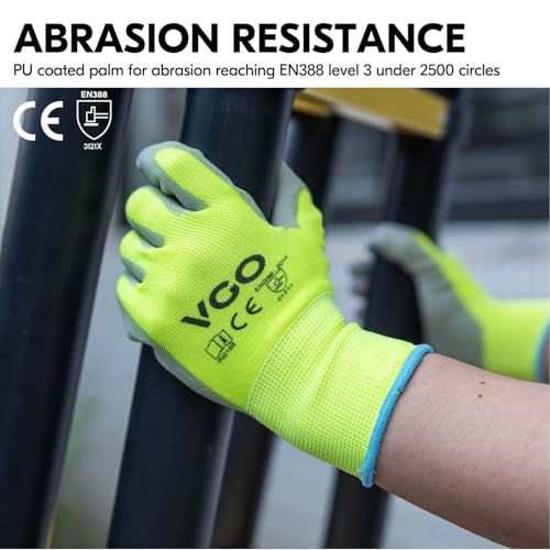 Vgo... 15Pairs PU Coated Safety Work Gloves,Gardening Gloves (PU2103,L) - color: Yellow, size: Large