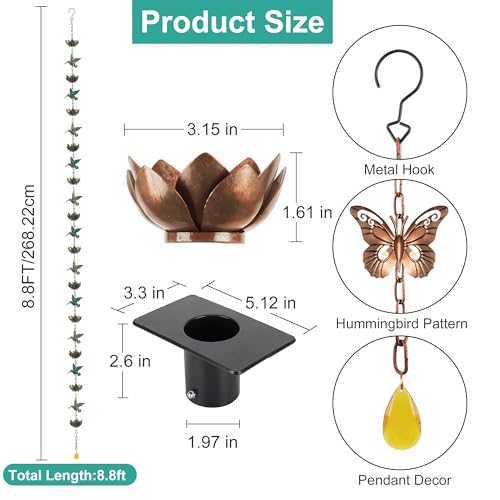 8.8ft Rain Chain for Gutters Downspouts Outside,Butterfly Rain Chain Cups - color: Butterfly