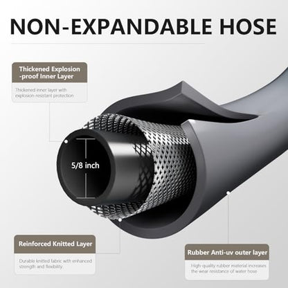 Garden Hose 5/8"x 15ft Brass Rubber Heavy Duty Water Hose 600 PSI Grey - color: Gray, size: 15FT