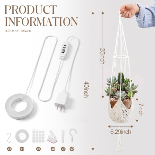 Shappy Hanging Plant Grow Light with Macrame Hanger, Indoor Lamp, Cream - color: Cream, size: Grow Light