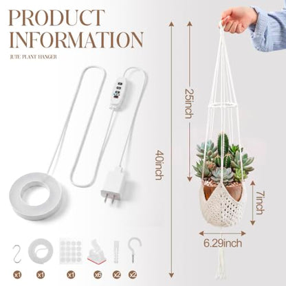 Shappy Hanging Plant Grow Light with Macrame Hanger, Indoor Lamp, Cream - color: Cream, size: Grow Light