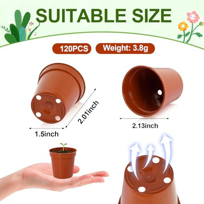 120 Pcs 2 Inch Red Mini Nursery Pots, Seedling Pots with Drainage Holes - color: Red