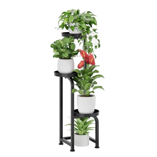 Bamworld Tall Plant Stand Indoor Outdoor Corner Metal Flower Pot Stands - color: Matte Black, style: Spiral 3Tier
