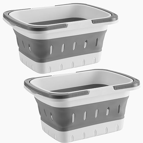 Foldable Plastic Shower Caddy Basket 2 Pcs, Portable and Durable Toiletries Caddy with Handles Ideal for Dorm, Bathroom, Cleaning, Kitchen, Camping, Waterproof, Easy to Clean (Grey 2 pack) - color: Grey 2 pack