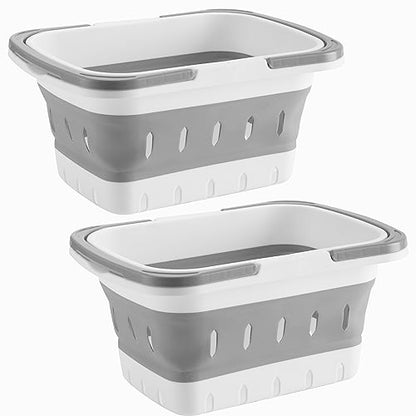 Foldable Plastic Shower Caddy Basket 2 Pcs, Portable and Durable Toiletries Caddy with Handles Ideal for Dorm, Bathroom, Cleaning, Kitchen, Camping, Waterproof, Easy to Clean (Grey 2 pack) - color: Grey 2 pack