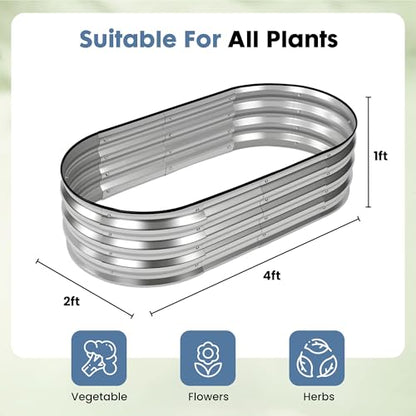 DUMOS Galvanized Raised Garden Bed, Outdoor Planter Box, 4x2x1ft - color: Silver (Oval), size: 4×2×1ft