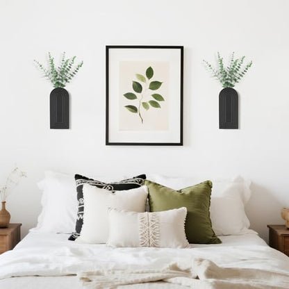 Dahey Wood Wall Planter Vase with Fake Eucalyptus Plants Boho Wall Decor - color: Black