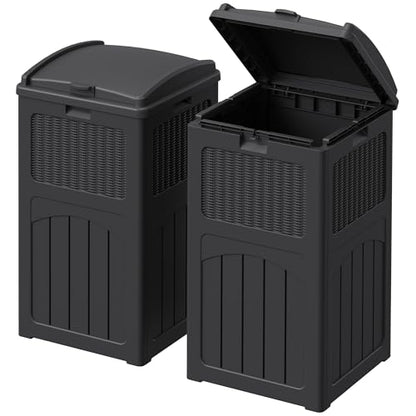 Devoko 33 Gallon Outdoor Trash Can with Dual Lid, Hideaway Garbage Bins,2Pc - color: Black, size: 2 Pack