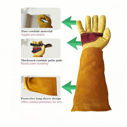 Cow Leather Adjustable Thorn Proof Gardening Gloves - color: Yellow, size: Large