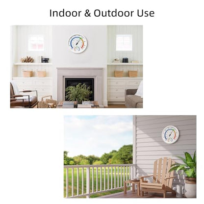 TIMESS 10-Inch Indoor Outdoor Thermometer Hygrometer, Battery-Free, White - color: White