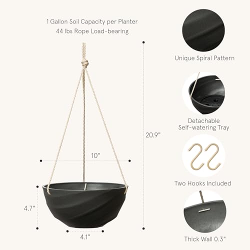 La Jolie Maison Self-Watering Indoor Hanging Planters, Set of 2,10 Inch - color: Jet Black