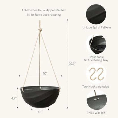 La Jolie Maison Self-Watering Indoor Hanging Planters, Set of 2,10 Inch - color: Jet Black