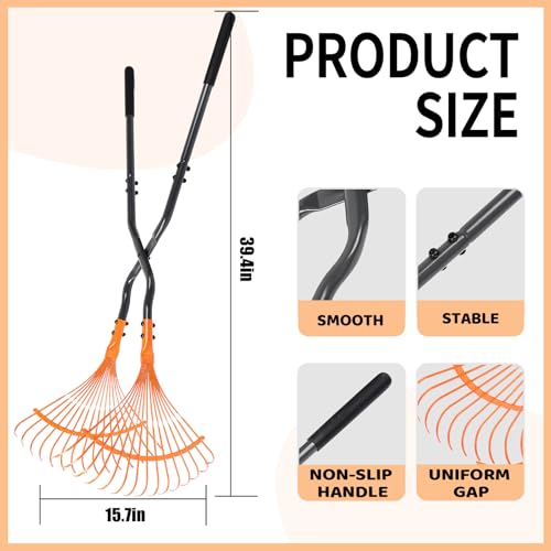 Leaf Garden Floor rake, Heavy Duty Orange Plastic Fan Design, for Lawn, Yard, Garden Beds, Debris and Shrubs