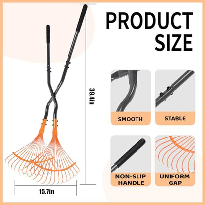 Leaf Garden Floor rake, Heavy Duty Orange Plastic Fan Design, for Lawn, Yard, Garden Beds, Debris and Shrubs