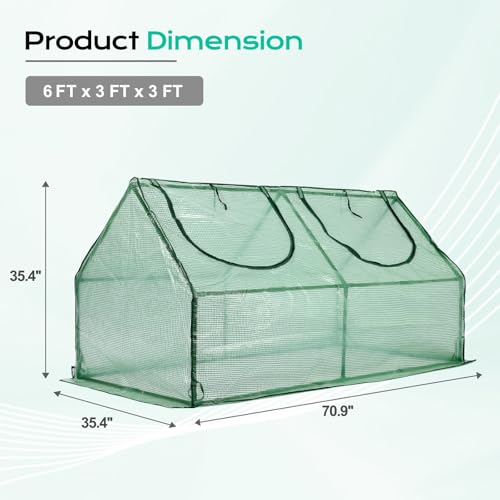 BPS 6x3x3 FT Mini Greenhouse with Roll-Up Zipper Windows, Green PE - color: Green, size: 6x3x3 FT