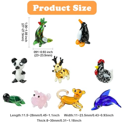 KitBeads 9Pcs Mini Glass Animal Figurines Handmade Lampwork Penguin Dolphin Deer Panda for Micro Landscape Dolhouse Fairy Garden Display Decor