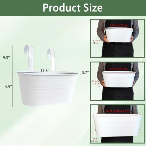 6 Pack 12" Metal Balcony Fence Railing Planters for Outdoor, Oval White - color: Oval-white