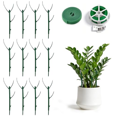 12 Pack Stackable Monstera Plant Support Stakes with Twist Ties and Hook and Loop Tape, Plant Stakes for Indoor Plants, Pothos and Philodendron