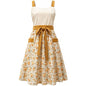 Pinafore Apron Dress for Women with Pockets Adjustable Floral Kitchen Apron - color: Beige