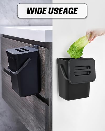 1.3 Gal Kitchen Compost Bin, Hanging Small Trash Can, 5L, Black - color: BLACK, size: 5 L / 1.3 Gal - Lid