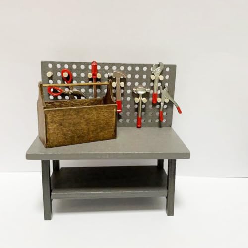 1:12 Miniature Tool Workbench with Accessories Miniature Garage Garden Furniture (Darkgreyworkbench)