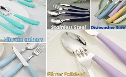 EXZACT 16 pcs Flatware Set Stainless Steel Wide Handles Serves 4 Lilac - color: Lilac x 16
