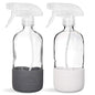 SAVVY PLANET - Glass Spray Bottles for Cleaning, Silicone Sleeve Bottom for Protection, Reusable Glass Spray Bottles 16 Oz With Adjustable Nozzle Settings (2 Pack) - color: Charcoal Gray & Cream White
