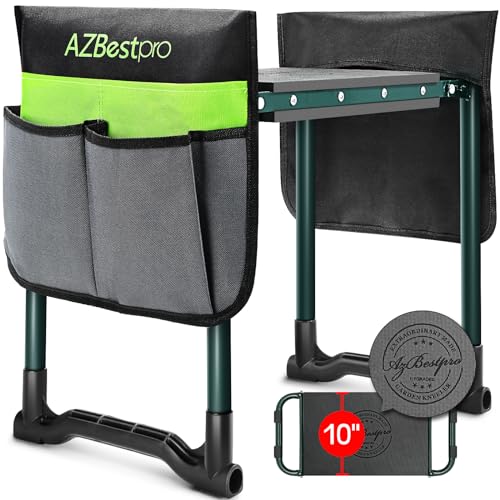Garden Kneeler and Seat Heavy Duty, Upgraded Foldable Gardening Stool - Widened to 10" Stable Wear-resistant Prevent Knee and Back Pain, Beautiful Logo high-end 2 Large Tool Bags Gift for Women - color: Green